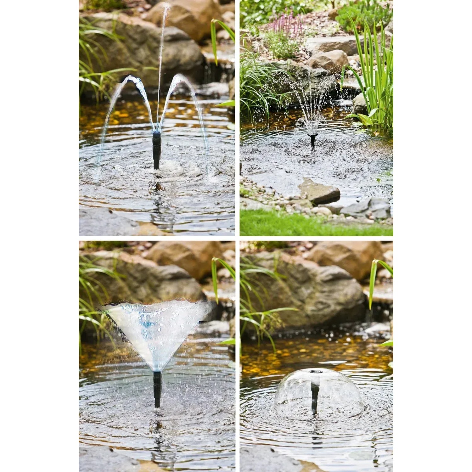 Heissner Aqua Jet Eco Teichpumpen-Set mit 4 Wasserspiel-Varianten im Gartenteich.