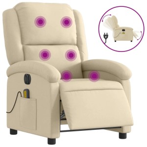 Elektrischer Massagesessel in Creme mit Vibrationsfunktion und Seitentasche.