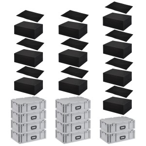 Sparset: 10 graue Euroboxen mit Rasterschaumstoff und Einlage, 34 Liter. Transportboxen für Industrie und Gewerbe.
