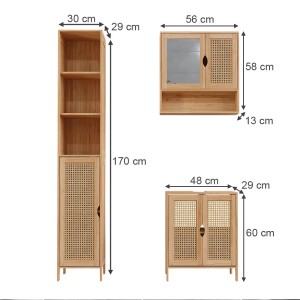 Vicco Badmöbel-Set Liora, 3-teilig aus Bambus mit Waschbecken-, Spiegel- und Hochschrank.