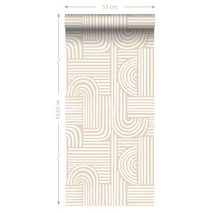 ESTAhome Vliestapete mit 3D-Muster in Sandbeige, 0.53 x 10.05 m. Dekorative Tapete für Wohnräume.