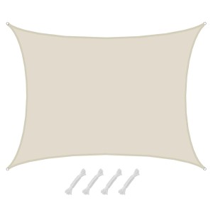Beiges, rechteckiges AMANKA Sonnensegel (6x5m) aus wasserdichtem Polyester mit Befestigungsseilen.
