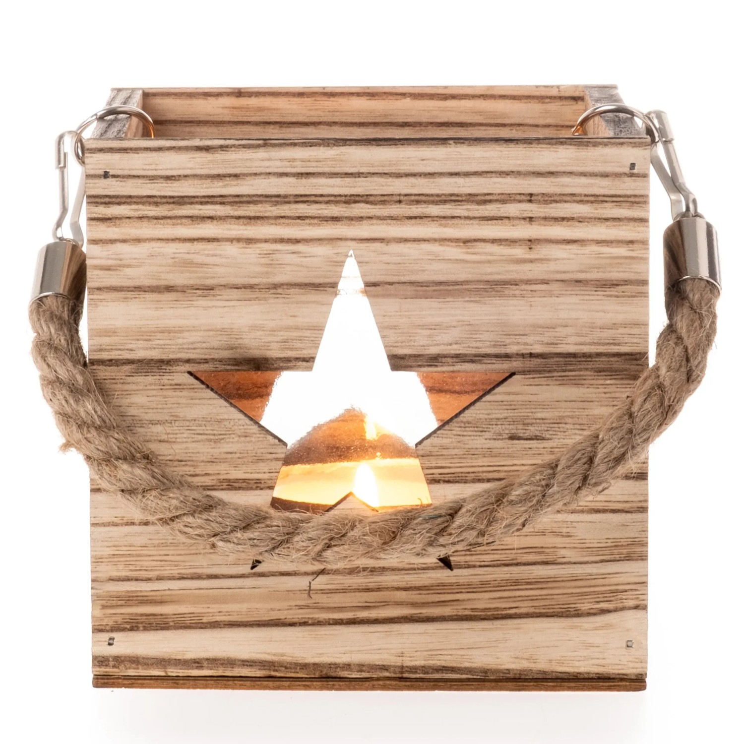 Deko-Holzbox Stern mit Glaswindlicht 12 cm Holz