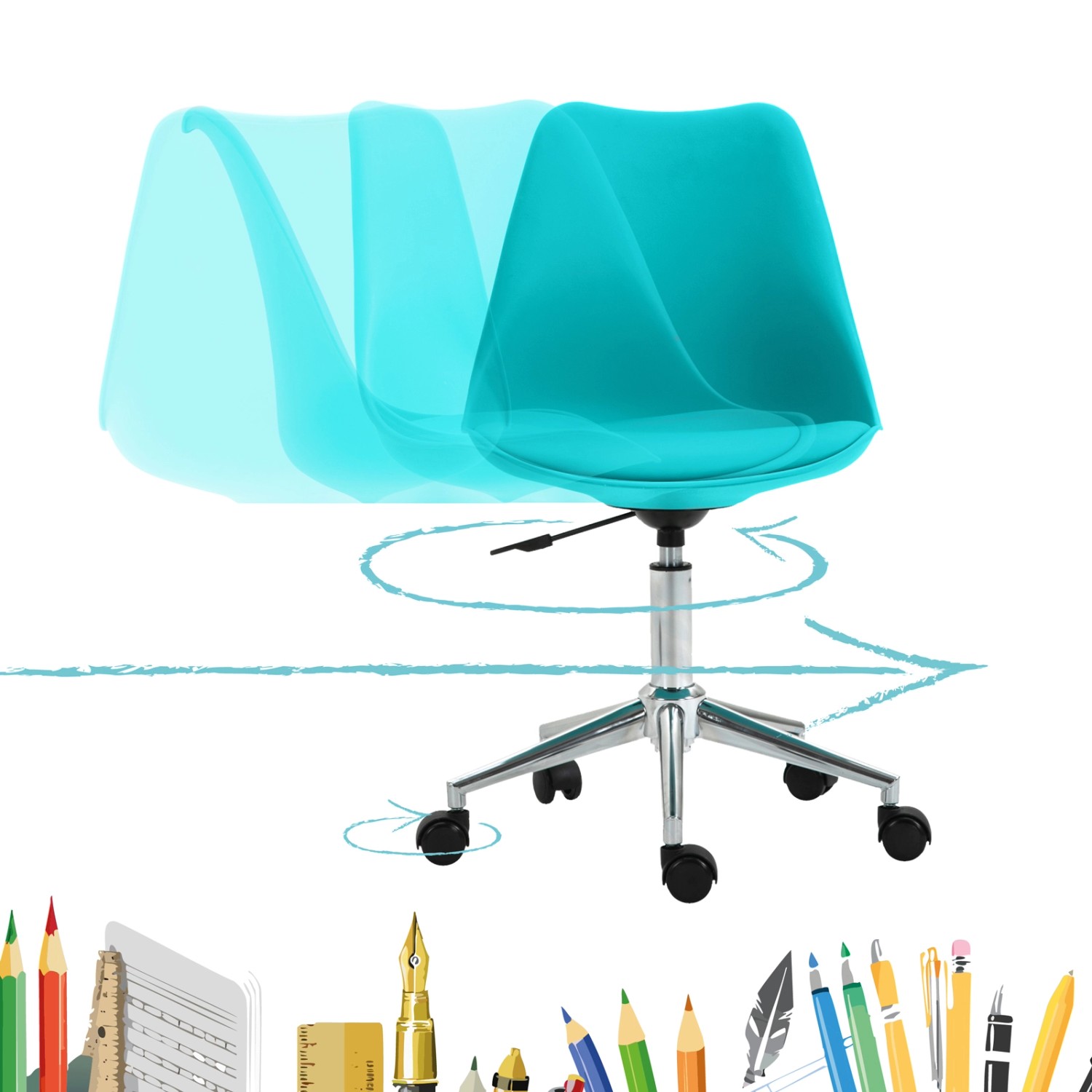 Türkiser Svita Eddy Kinderschreibtischstuhl, höhenverstellbarer Drehstuhl für Kinder.