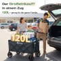 Sekey Bollerwagen, faltbar, grau, mit Familie beim Einkaufen. Ideal für Camping & Freizeit.