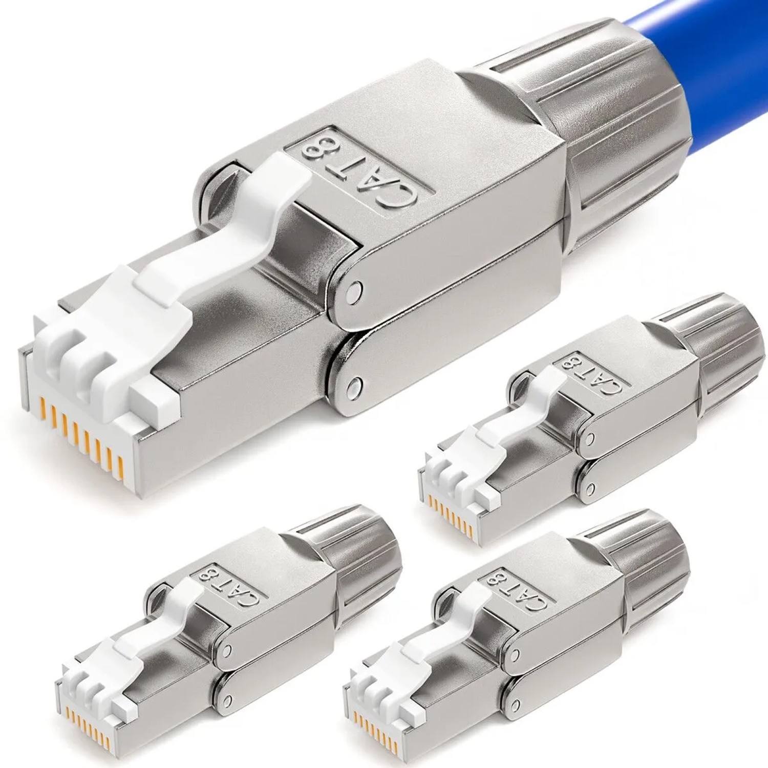 hb-digital 4x Netzwerkstecker CAT 8 RJ45 LSA STP Kontakte Vergoldet 50u