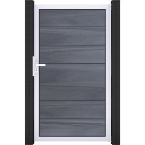 GroJaSolid Grande Tor, steingrau, 100x180 cm, mit weißem Rahmen. Sichtschutzzaun-Tor.