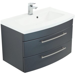 Posseik Waschplatz Luna, 82 cm, Anthrazit. Einzelwaschtisch mit zwei Schubladen und Mineralgussbecken.