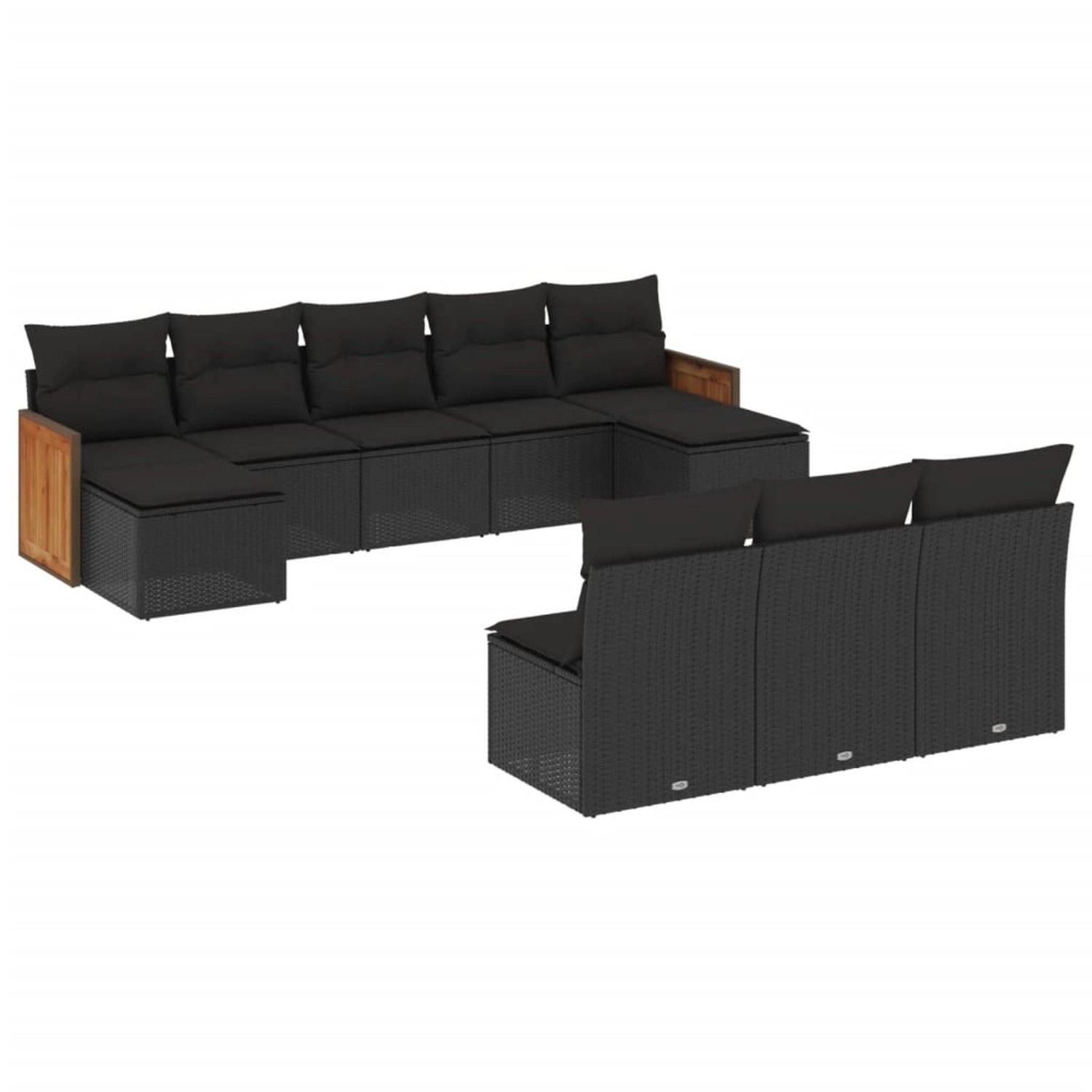 vidaXL 10-tlg Garten-Sofagarnitur mit Kissen Schwarz Poly Rattan Modell 123 günstig online kaufen