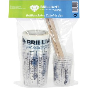 Brilliant Shine Zubehör Set, 21-teilig, für Gießharzarbeiten: Mischbecher, Rührstäbe und Trennklebeband im Set.