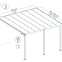 Technische Zeichnung der Canopia Capri Terrassenüberdachung 425x300 cm in Anthrazitgrau mit Maßangaben.