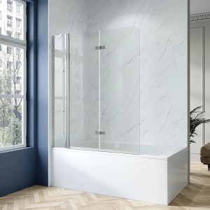 Aquabatos Badewannenfaltwand 150 x 140 cm 3tlg. Badewannenaufsatz Dusche Duschabtrennung Duschwand für Badewanne 5mm ESG Echtglas