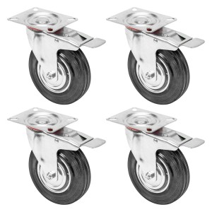 HMF 6790 Schwerlastrollen Bremse Vollgummi 4 Stück 125 mm bis 400 kg Schwarz