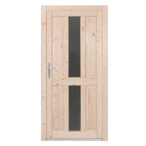 Nebeneingangstür Panto NET 506 aus Holz mit Lichtausschnitten und Ornamentglas.