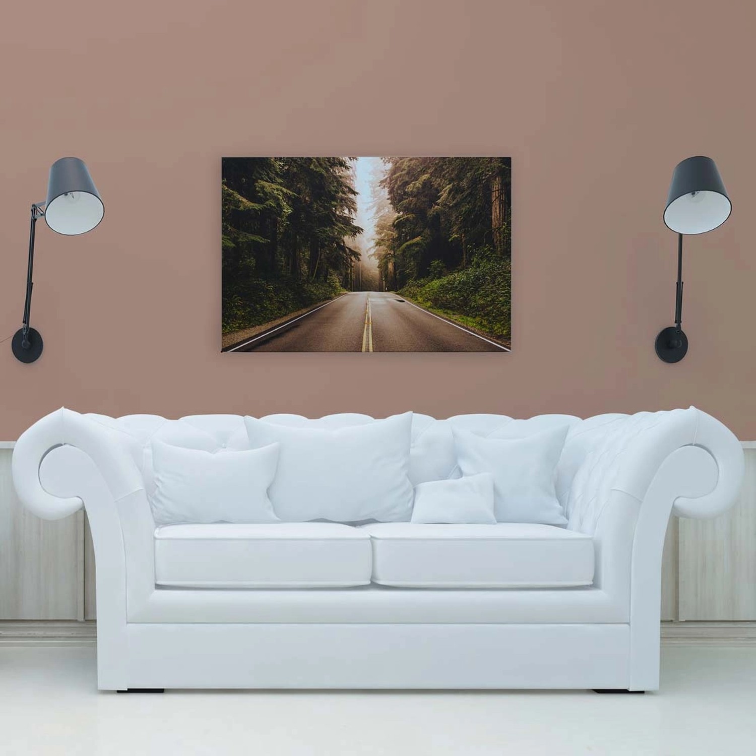 Bricoflor Bild Mit Wald Im Nebel Leinwand Bild Mit Straße Ideal Für Wohnzim günstig online kaufen