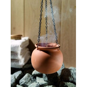Karibu Aromatopf aus Terrakotta mit Kette für Saunaöfen & Zubehör.