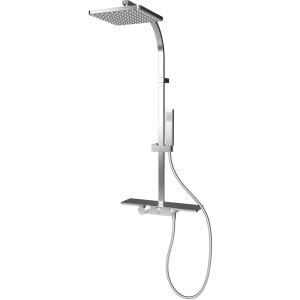 Schulte Duschsystem Rain II Square mit Thermostat und Ablage, verchromt.