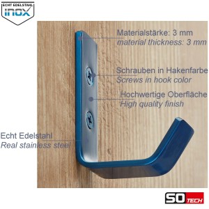 SOTECH Kleiderhaken LOXTEN 142 x 20 x 45 mm Echt Edelstahl Blau