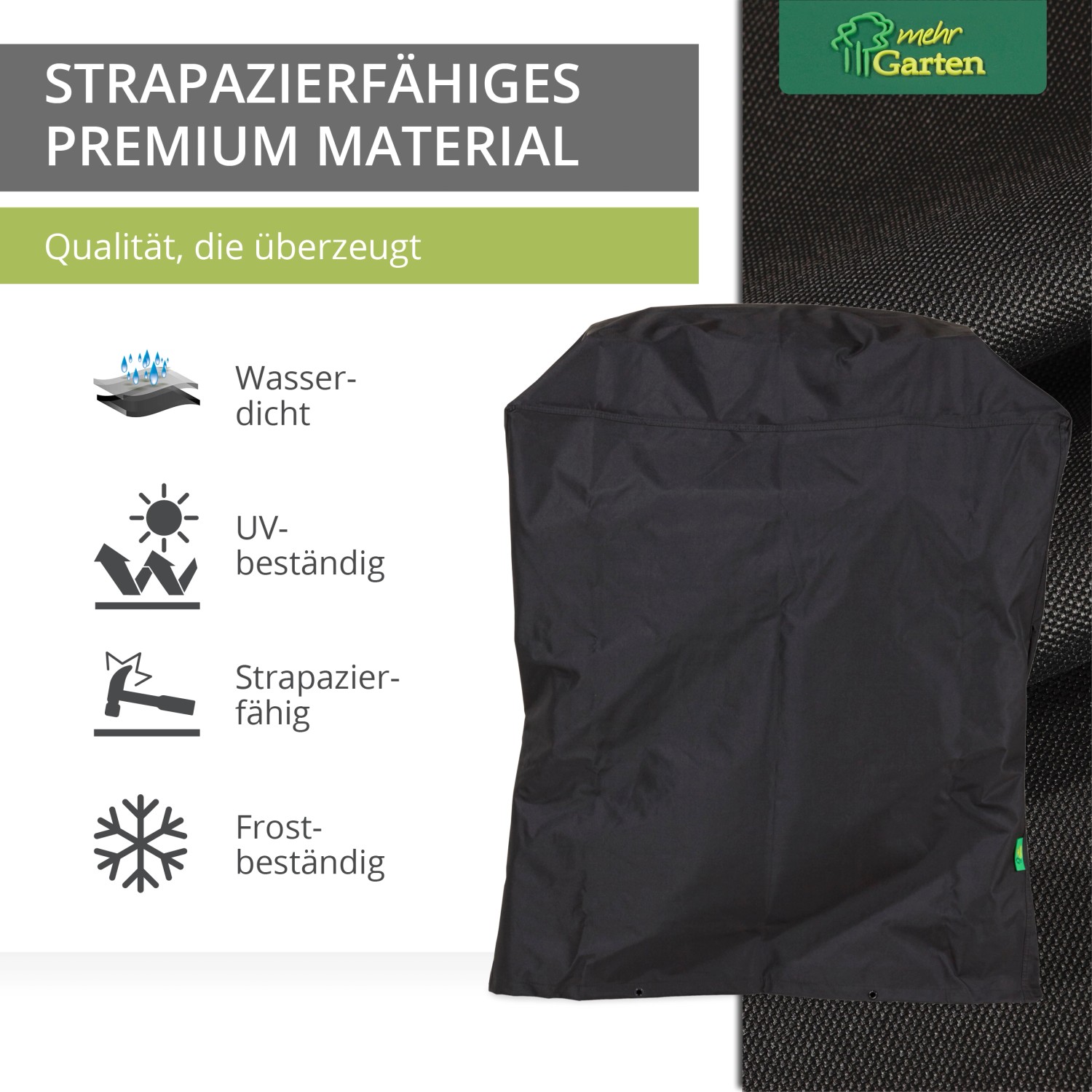 Schwarze, rechteckige Mehr Garten Premium Schutzhülle für Gasgrill, 132x66x117 cm.