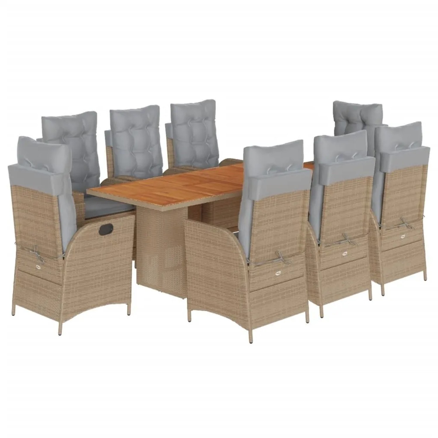 vidaXL 9-Tlg Garten-Essgruppe mit Kissen Beigemischung Poly Rattan 3213149