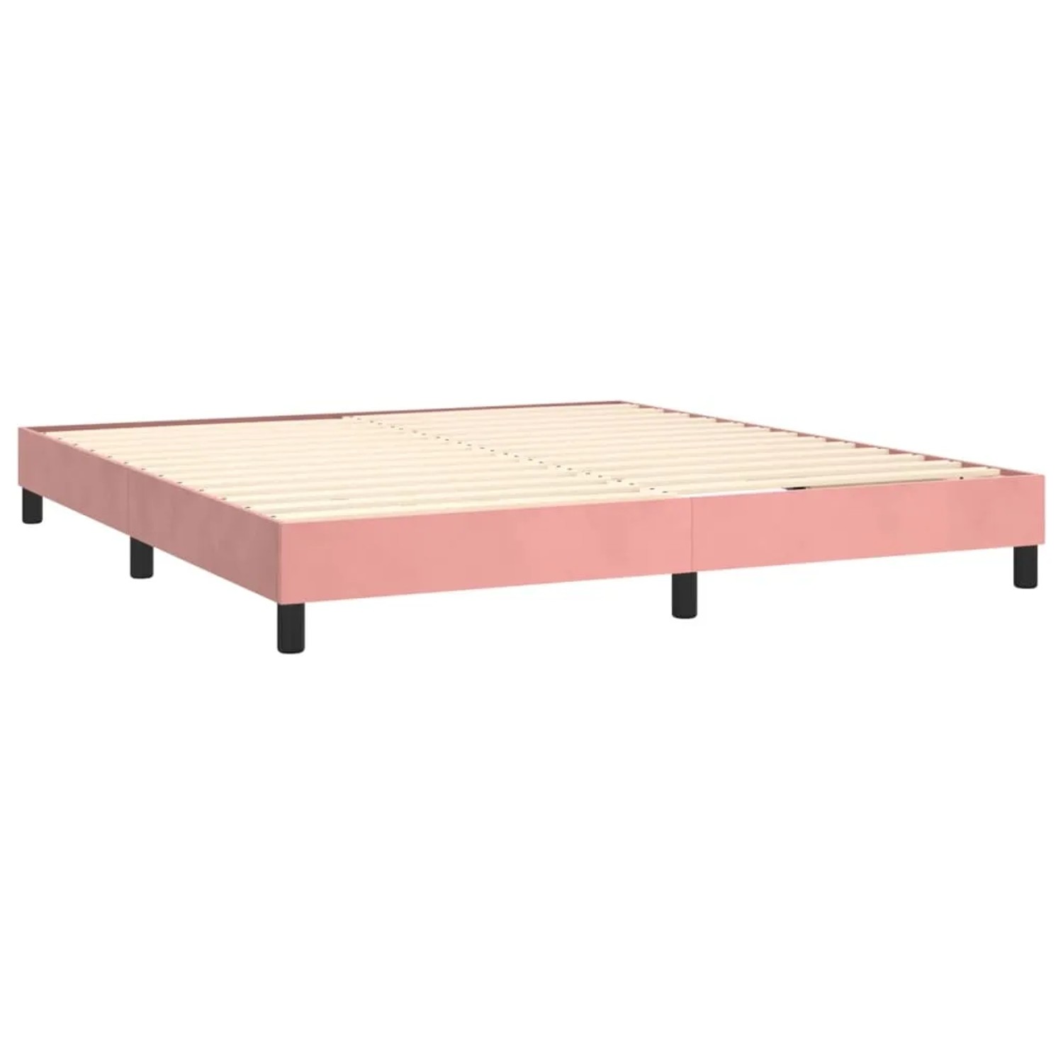 Rosa vidaXL Boxspringbett-Rahmen (160x200 cm) aus Samt mit Lattenrost und schwarzen Füßen.