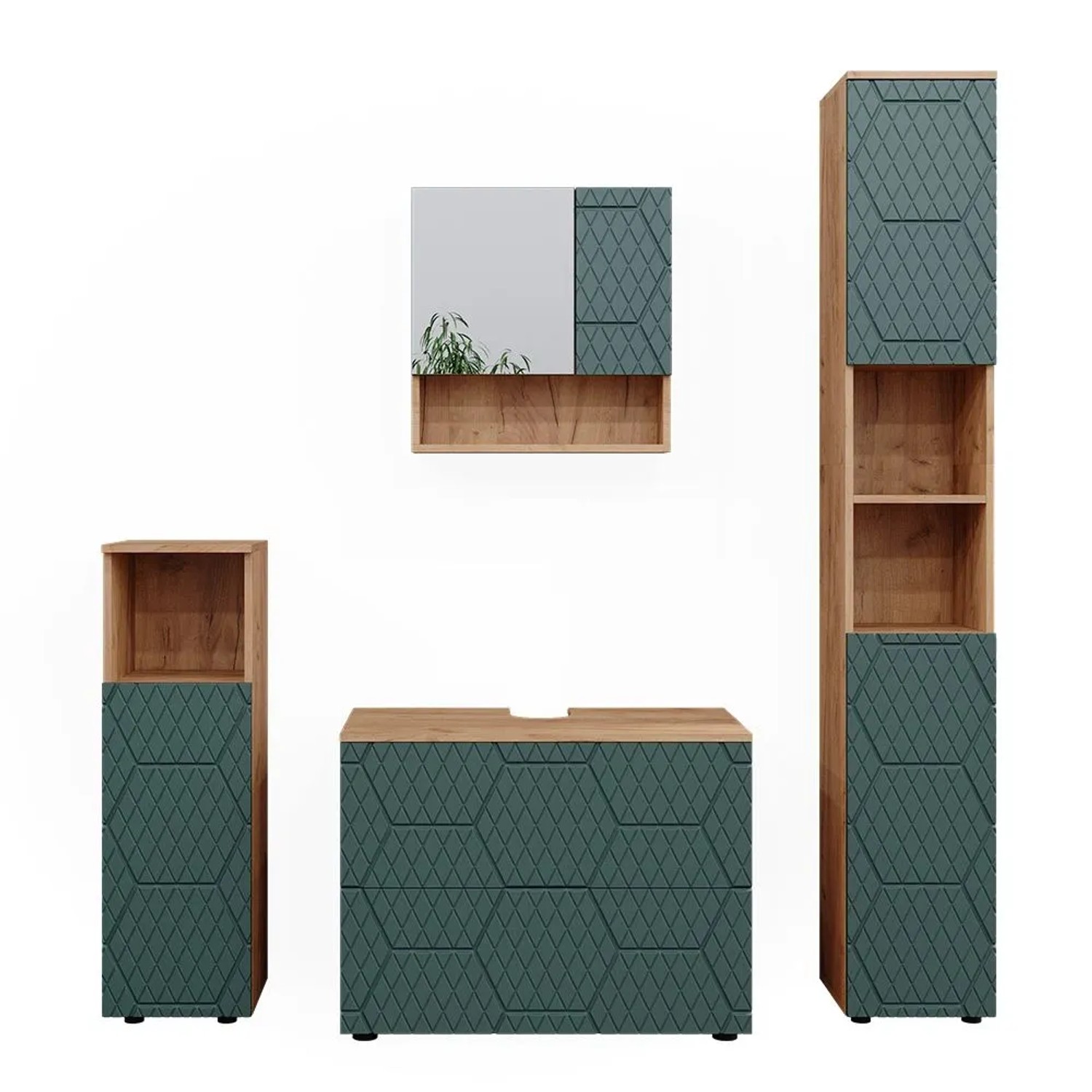Vicco Badmöbel-Set Irma Grün/Goldkraft Eiche 80 x 59 4-teilig