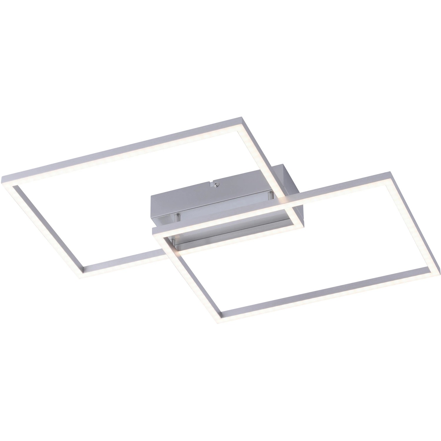 Moderne, stahlfarbene Just Light Deckenleuchte Iven mit zwei Quadraten, dimmbar.