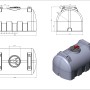 Blauer KMND 2000L horizontaler Wassertank für Trinkwasser, verschiedene Ansichten.
