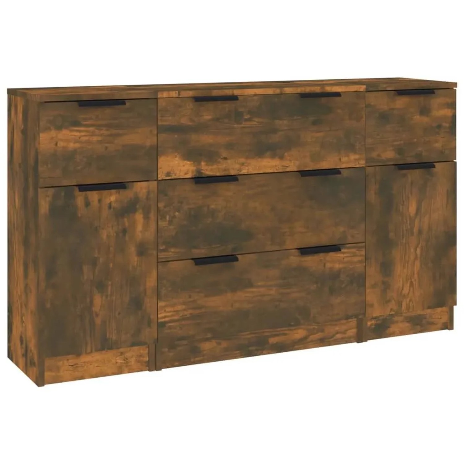vidaXL 3-Tlg Sideboard-Set Räuchereiche Holzwerkstoff 3115825