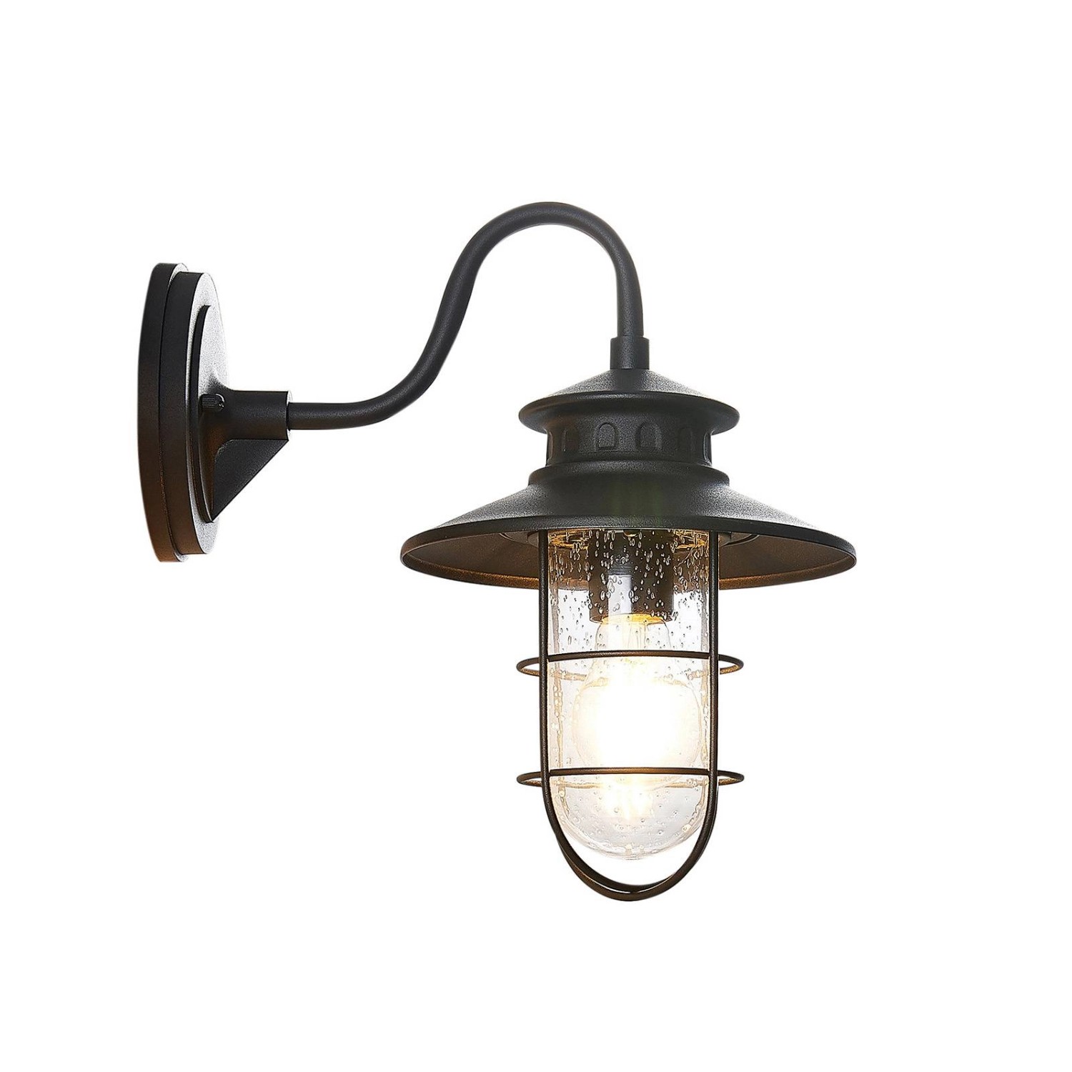 Lindby Wandleuchte Außen Laterne Kyan 9624780 Spritzwassergeschützt Retro Vintage Antik in Schwarz 1-flammig E27