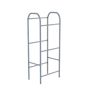 Graues Getränkekistenregal aus Metall für 3 Kisten mit Wandhalterung.