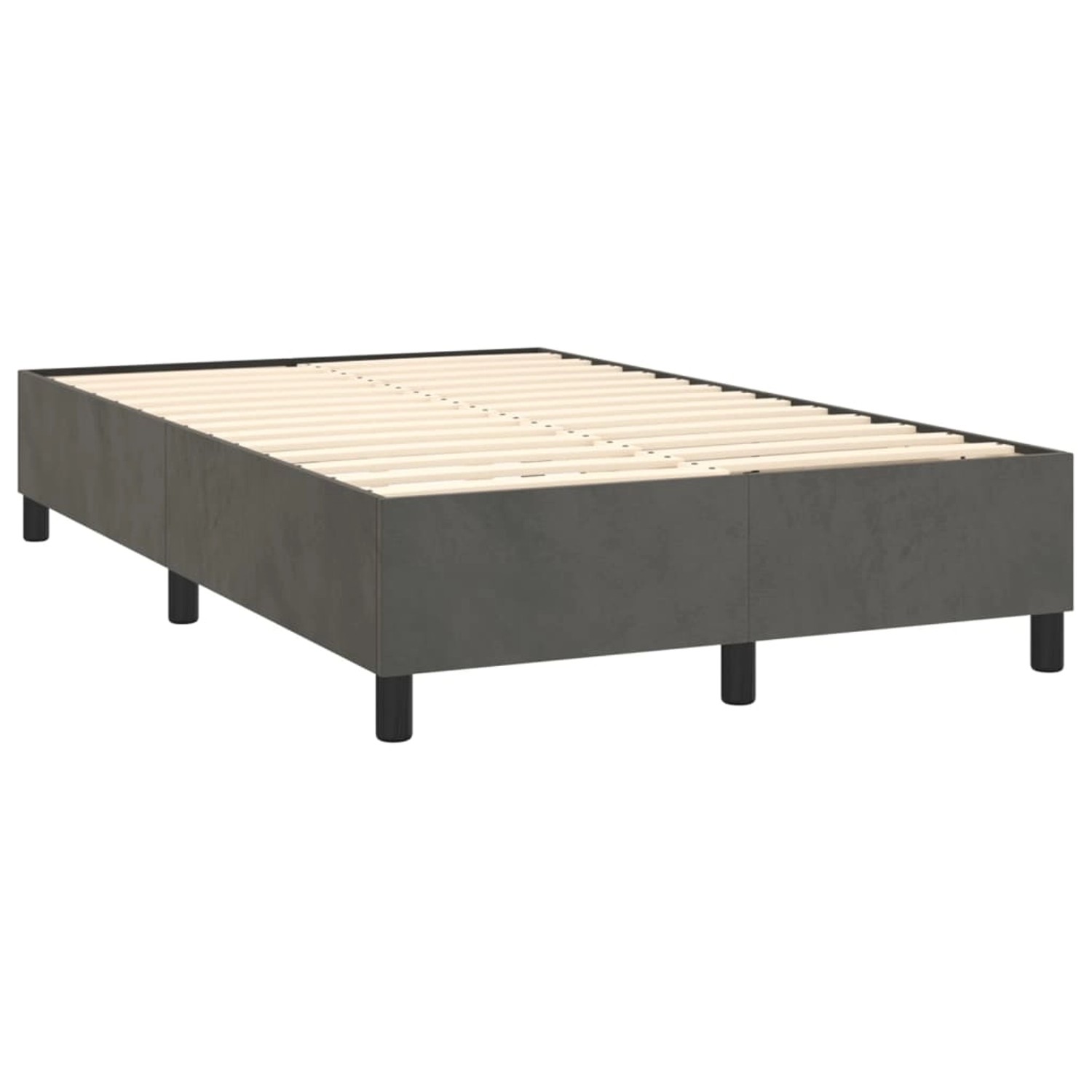 Boxspringbett vidaXL, dunkelgrau, 120x200 cm, Samtbezug, ohne Matratze und Kopfteil.