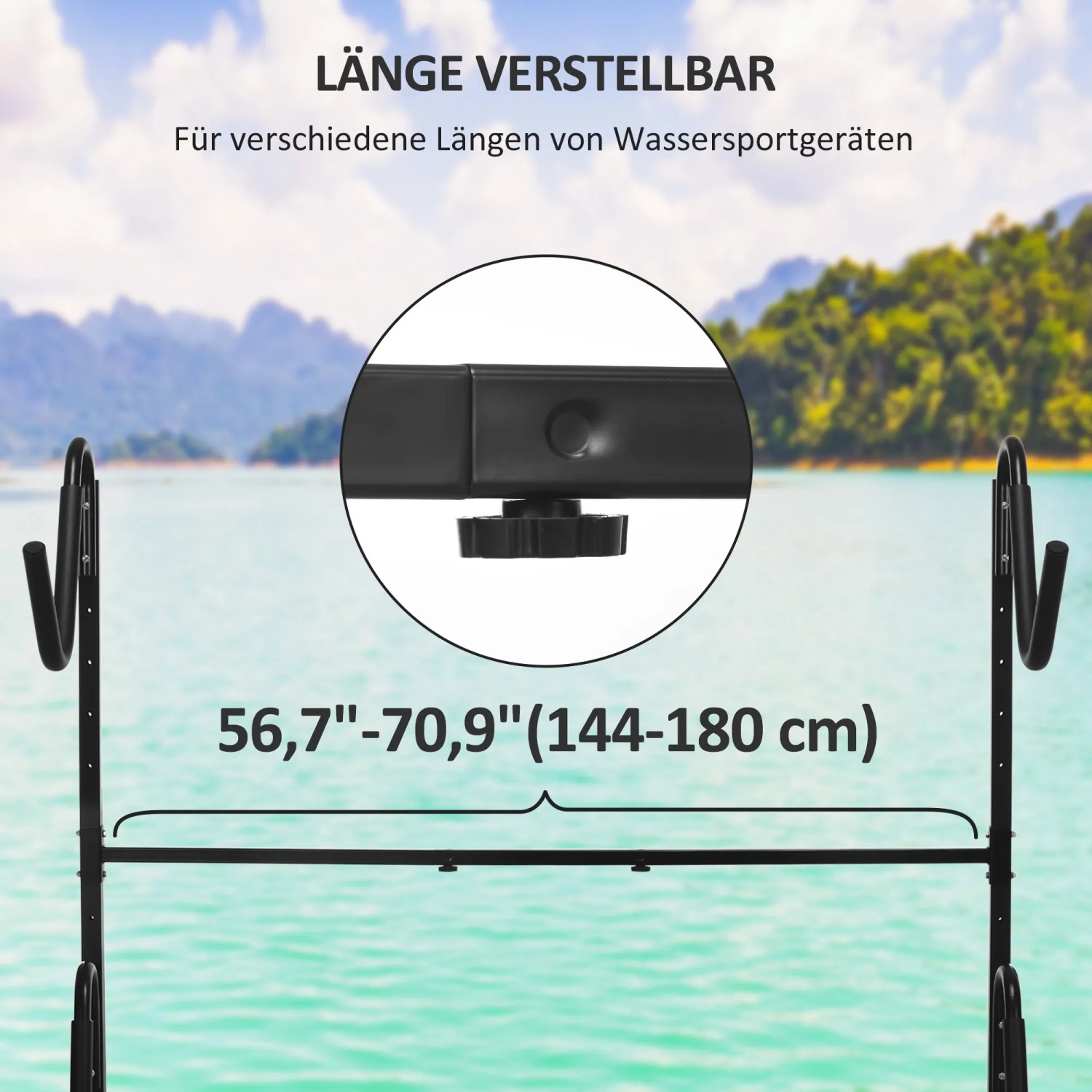 Verstellbares SPORTNOW Kajak Gestell aus Stahl, geeignet für Boot-Zubehör. Länge: 144-180cm.