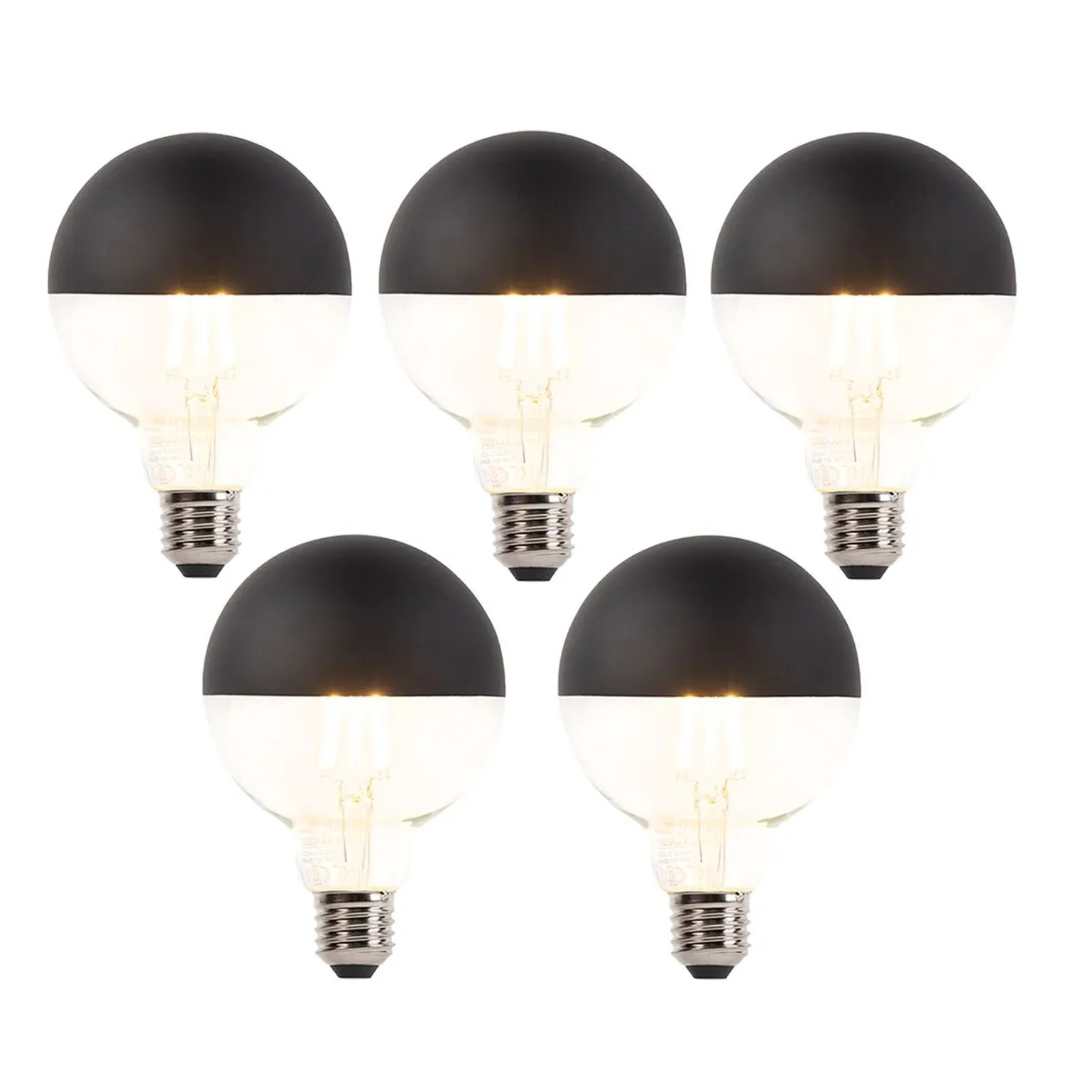 LUEDD 5er Set E27 Dimmbare LED Filament Glühbirnen G95 Schwarz 550lm 2700K