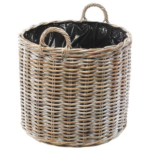 Runder Kobolo Pflanzkorb aus Rattan Kubu Grey mit Folie, ideal als Übertopf oder Pflanzkübel.