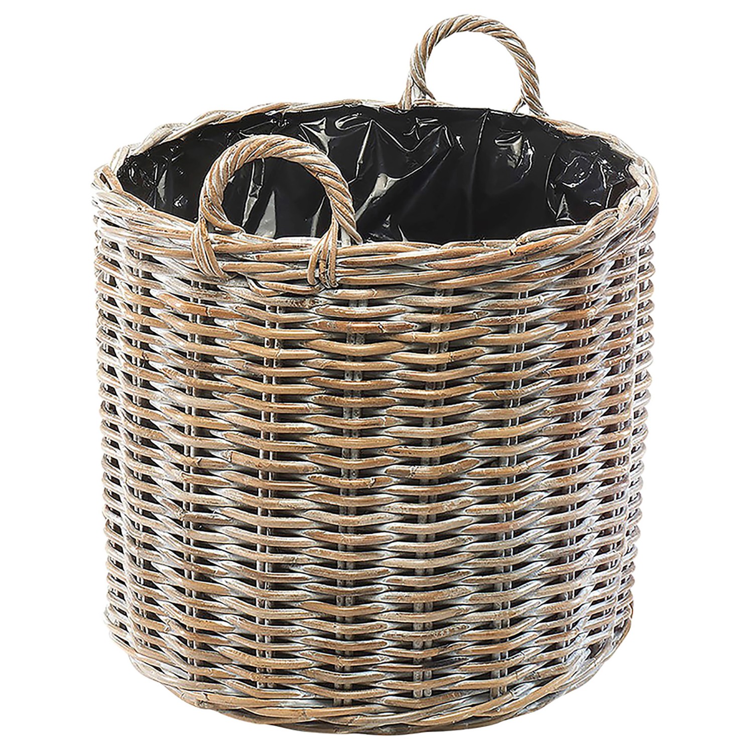 Kobolo Pflanzkorb Übertopf Pflanzkübel  Rattan Kubu Grey Rund mit Folie günstig online kaufen