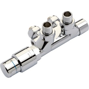 Nordholm TwinReg® 500 Anschlussarmatur, schwenkbar, Chrom, für Heizkörper-Installation.