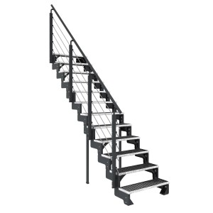 Dolle Außentreppe Gardentop, anthrazitfarben mit 12 Gitterroststufen und Geländer.