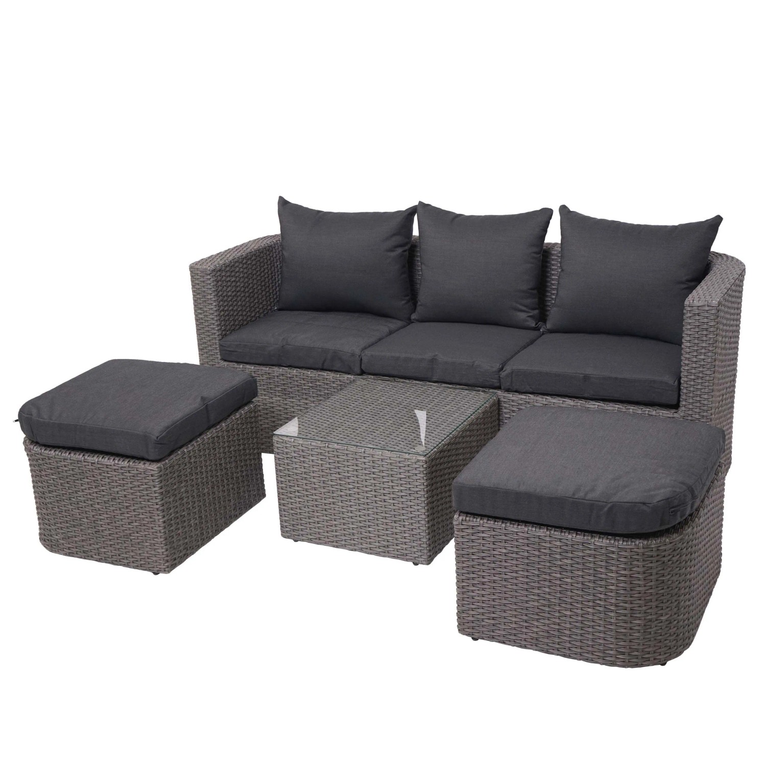 PROREGAL 3in1-Garnitur Garten-/Lounge-Set Sonneninsel Spun Poly Poly-Rattan MVG Grau Kissen Anthrazit