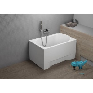 Rechteckige, weiße Bad Land Badewanne MINI 100x65 mit Ablauf und Füßen.
