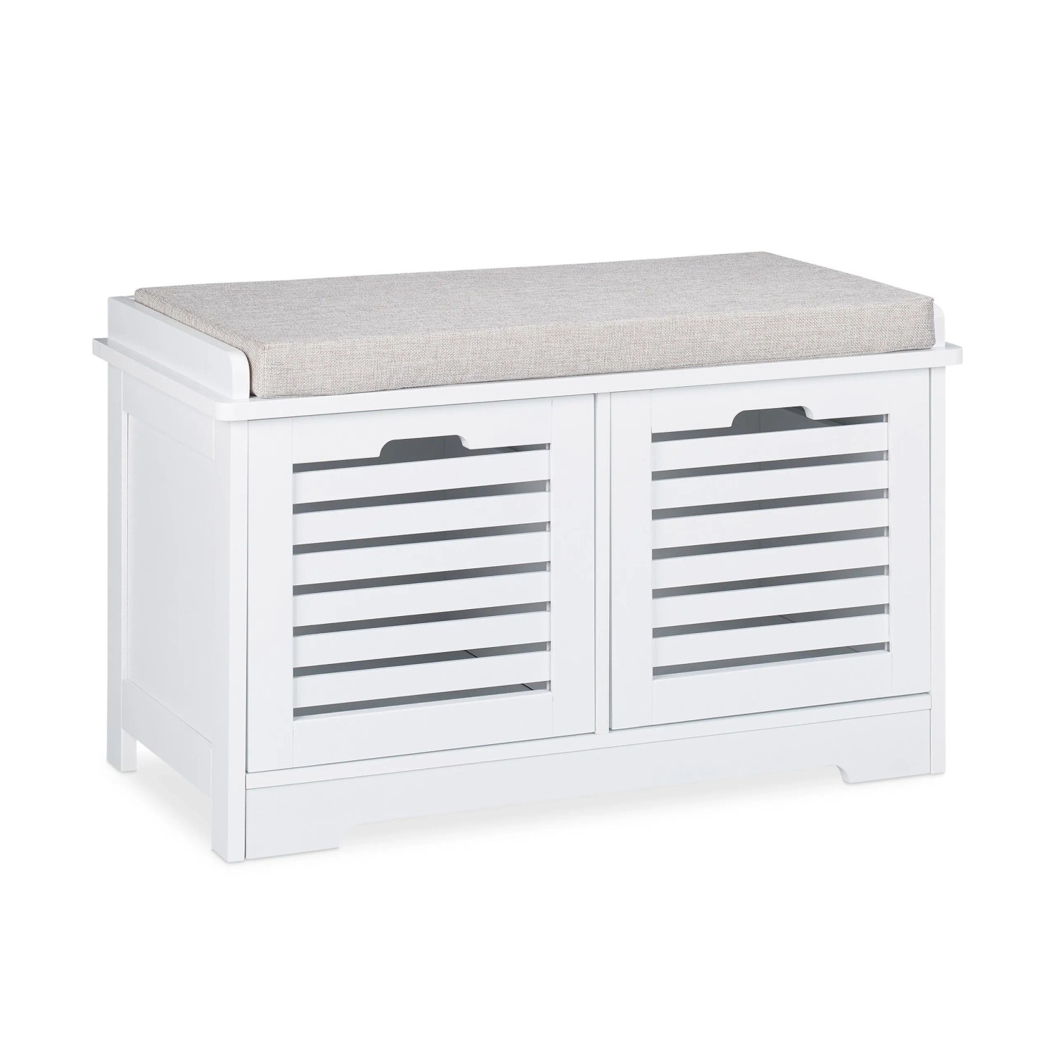 Relaxdays Sitzbank MDF Schaumstoff Polyester Weiß Gepolstert mit 2 Körben 44 cm x 72 cm x 35 cm 14,6 kg