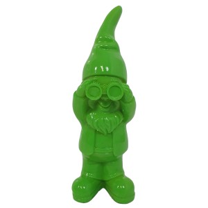 Grüne Deko-Figur: Zwerg mit Fernglas, 38 cm hoch, für die Gartendekoration.