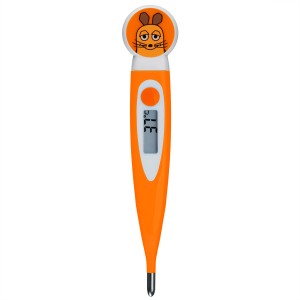 Digitales Fieberthermometer im Maus-Design, orange, mit Display und flexibler Spitze für Kinder.