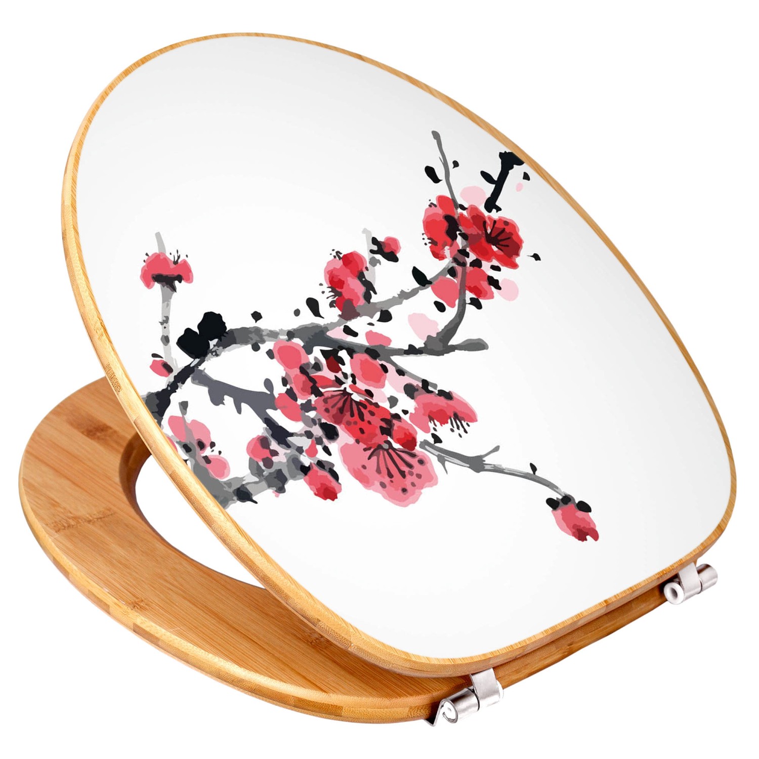 Banjado WC-Sitz aus Bambus mit japanischem Blütenmotiv. Toilettendeckel aus Holz.