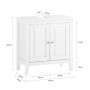 Weißer SoBuy Waschbeckenunterschrank aus MDF mit 2 Türen, silbernen Griffen und Siphonausschnitt. Maße: 60x62x30cm.