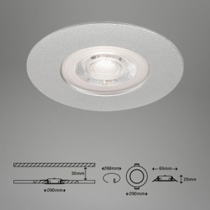 Brilo LED-Einbauleuchte Kulana 3er-Set, chrom-matt, warmweiß, mit Maßangaben.
