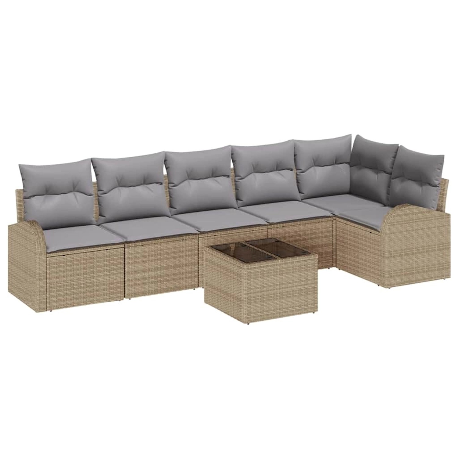 vidaXL Garten-Sofa-Set mit Kissen 7-Tlg Beige Hellgrau Poly Rattan 3354739 günstig online kaufen