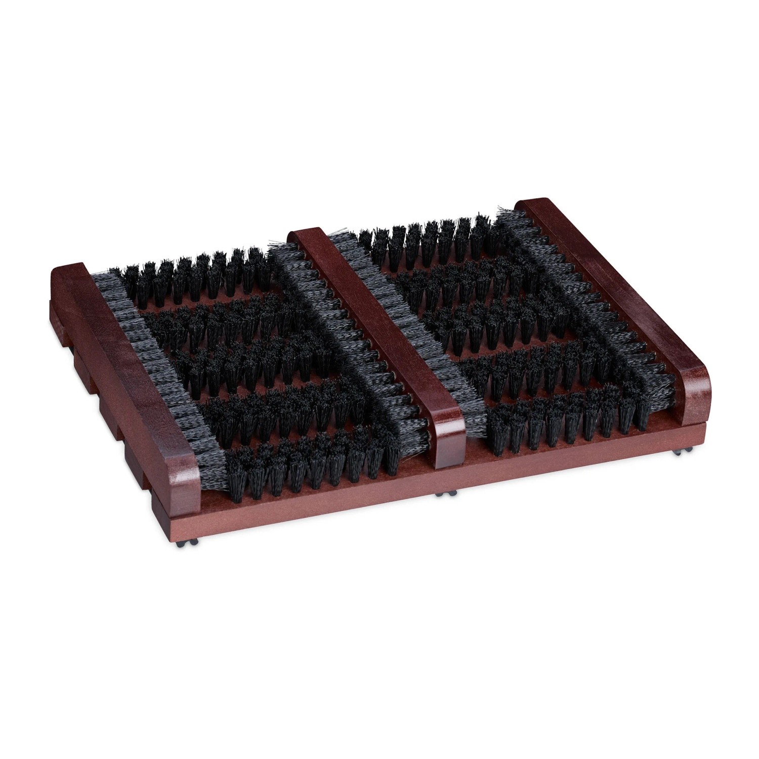 Relaxdays Schuhabstreifer Holz Braun Schwarz mit Bürsten Rutschfest 5,5 x 36 x 26 cm 1,1 kg