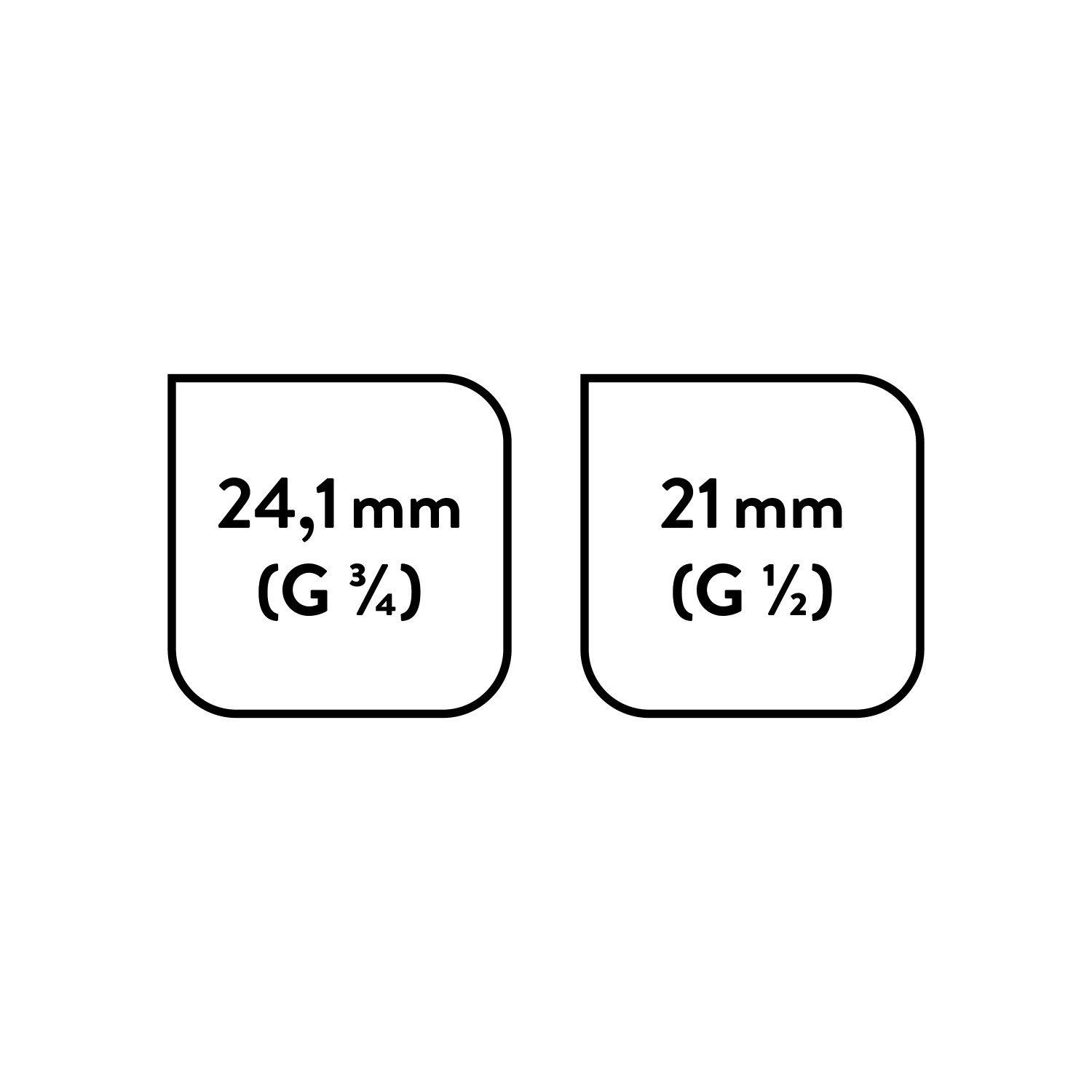 Abbildung der Maße des Reduzierstücks für Brauseschläuche: G 3/4 (24,1 mm) und G 1/2 (21 mm).