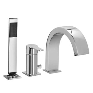 Kronenbach Neura 2.0 Wannenrandarmatur, 3-Loch, Chrom, mit eckiger Handbrause.